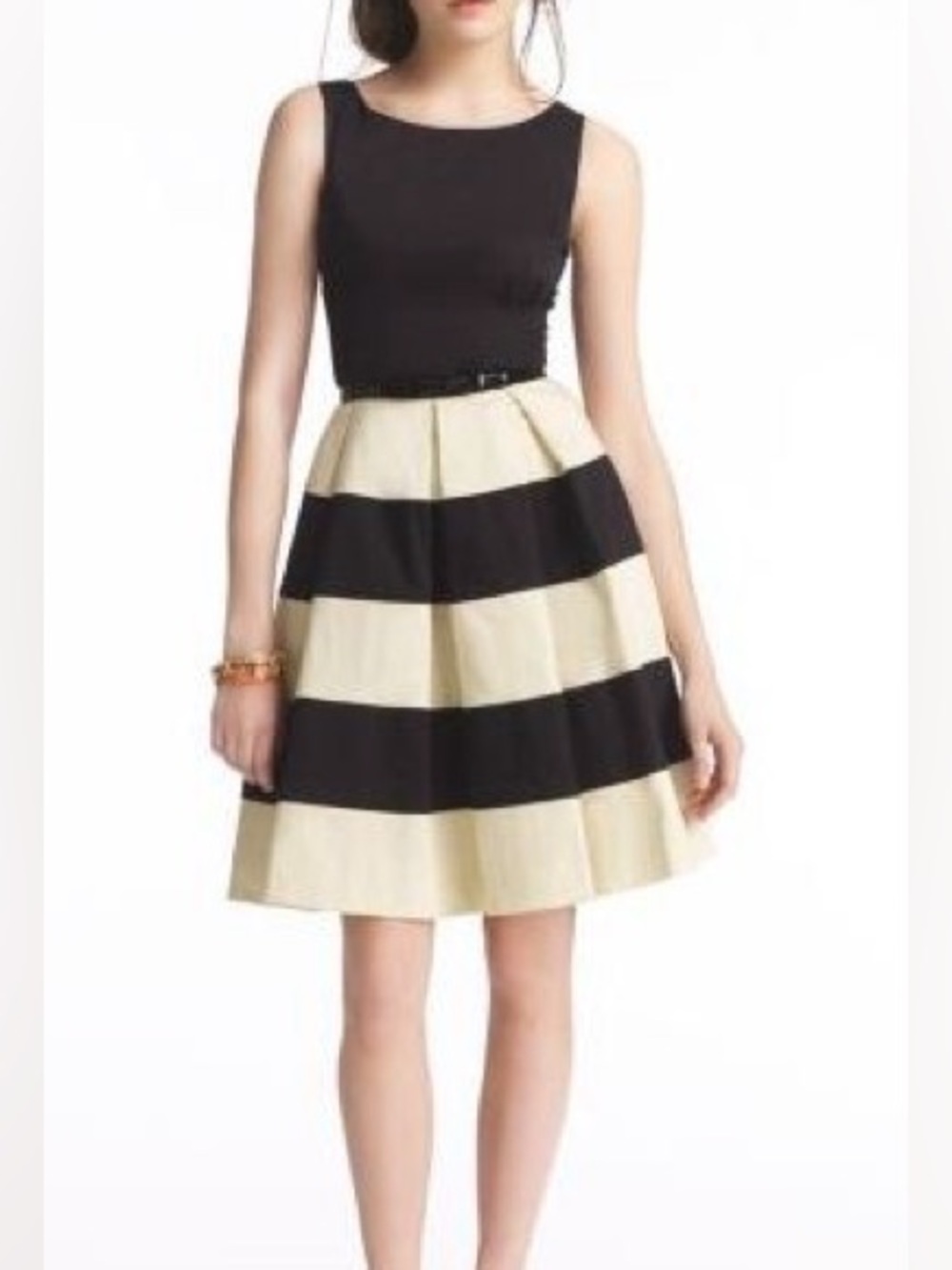 kate spade New York Celina Fit and Flare Black and Tan sleeveless Dress